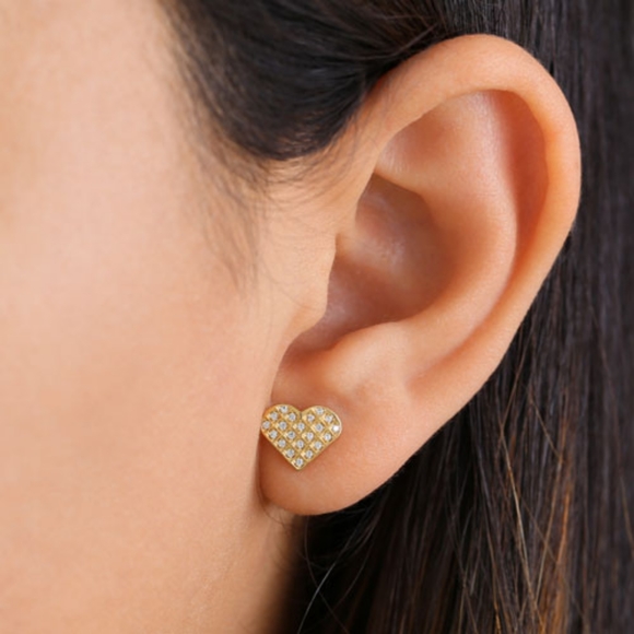 Solid 14K Yellow Gold Heart CZ Earrings - Picture 2 of 4